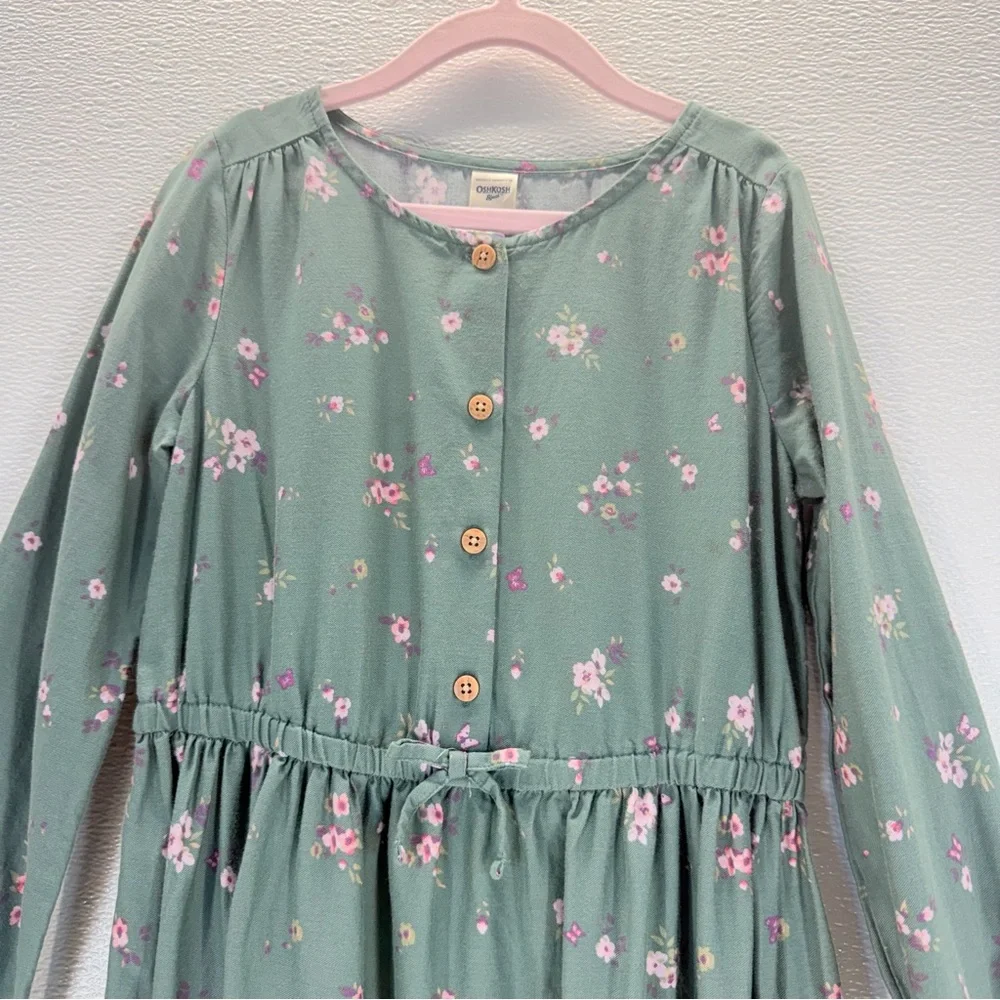 OshKosh Girls Floral Prairie Dress Size 8 Green Boho Cottagecore‎